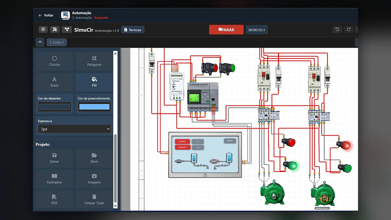 Automação Industrial — Sinóptico de processo com CLP, contatores e bomba