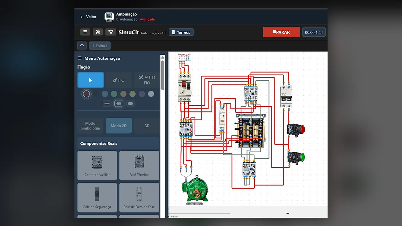 Automação Industrial — Partida com contatores e motor trifásico em operação