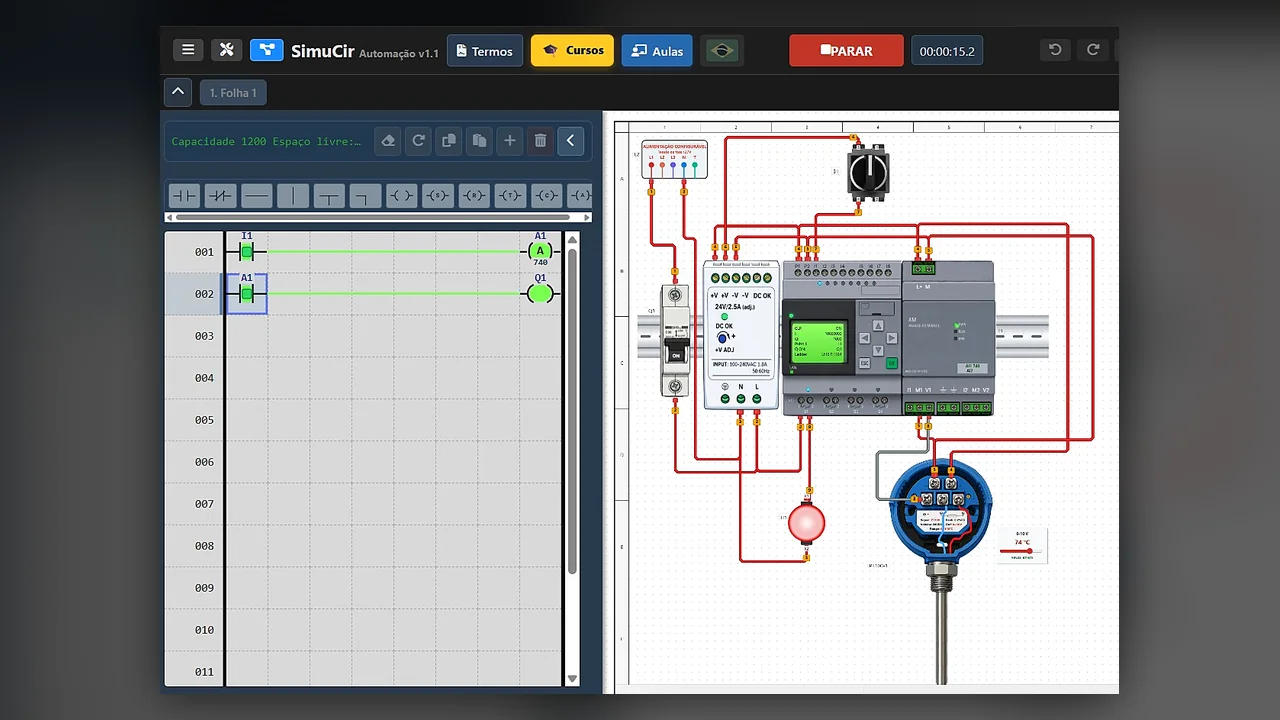 Automação Industrial — CLP com transmissor de temperatura e sinaleiro
