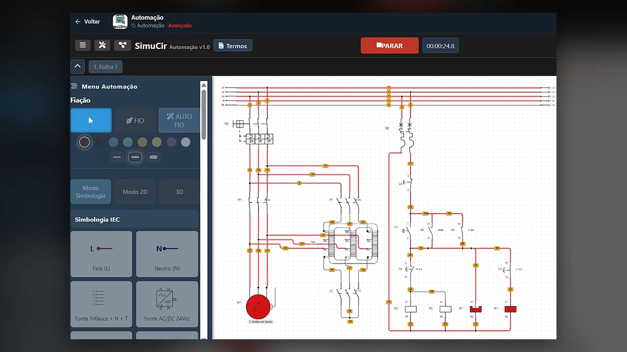 Automação Industrial — Modo simbologia IEC: esquema multifilar completo