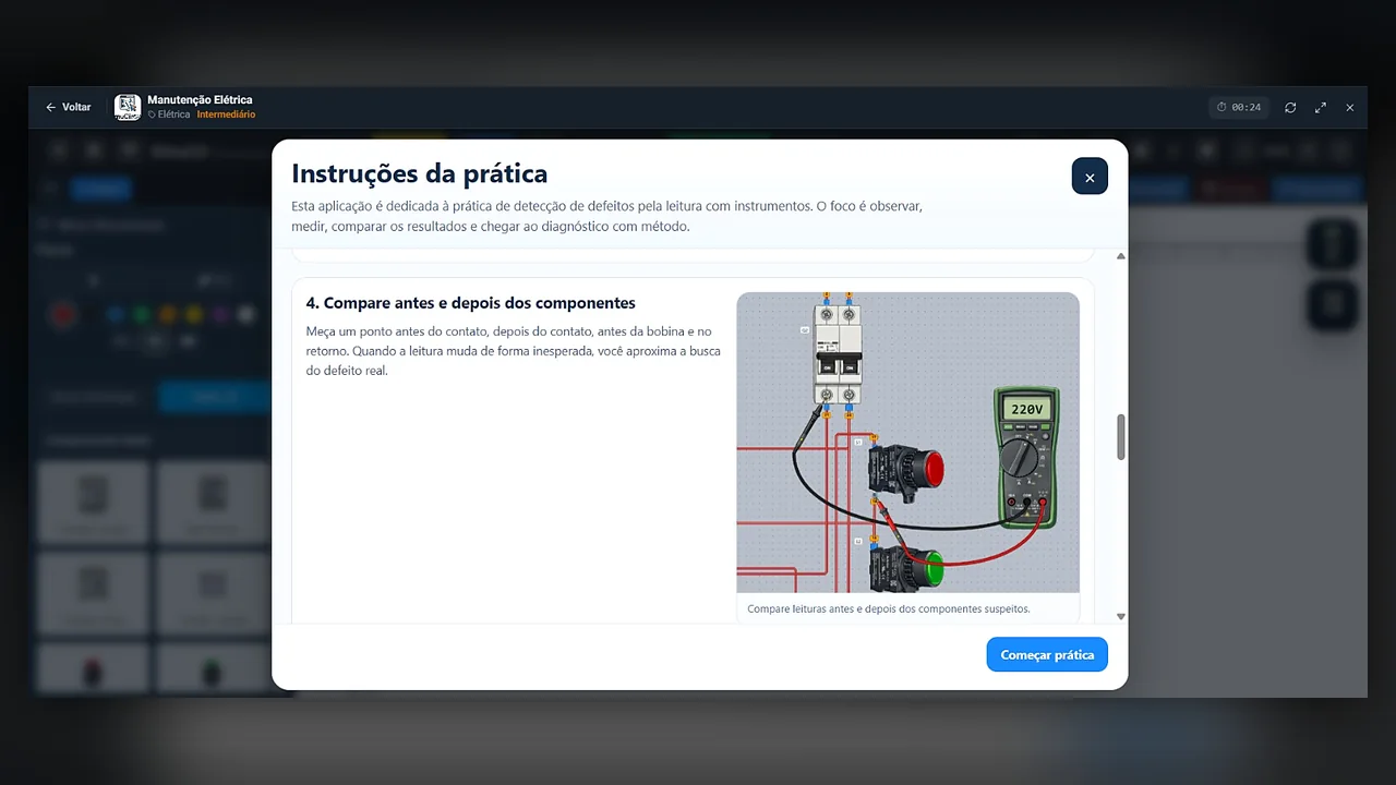 Manutenção Elétrica — Prática guiada de diagnóstico com instrumentos